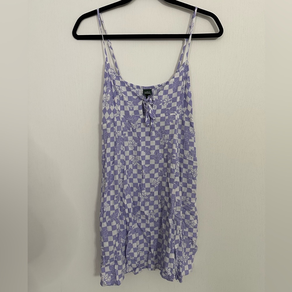 Wild Fable Purple Floral/Checkered Tie-Front Slip Dress
